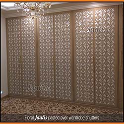 Rose designed Jaali Engraved over a wardrobe shutter